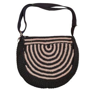 The Sak Ryder Beige Black Crochet Crossbody Purse Adjustable Strap Pockets